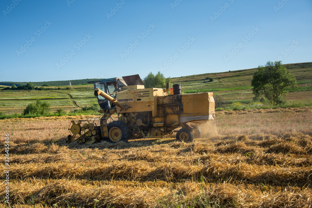Fototapeta premium tractor hay thrasher hay In Romania ,2020