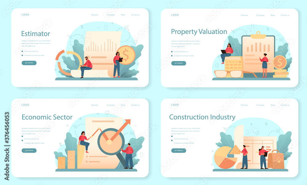 Appraiser, financial consultant web banner or landing page set