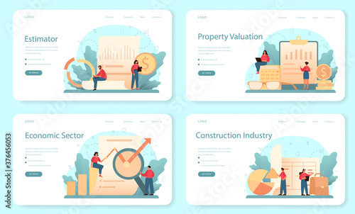 Appraiser, financial consultant web banner or landing page set