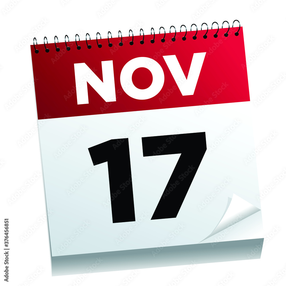 November 17th on a calendar page - illustrated. November 17th on a calendar page - illustrated.