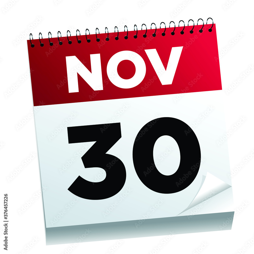 November 30th on a calendar page - illustrated. November 30th on a calendar page - illustrated.