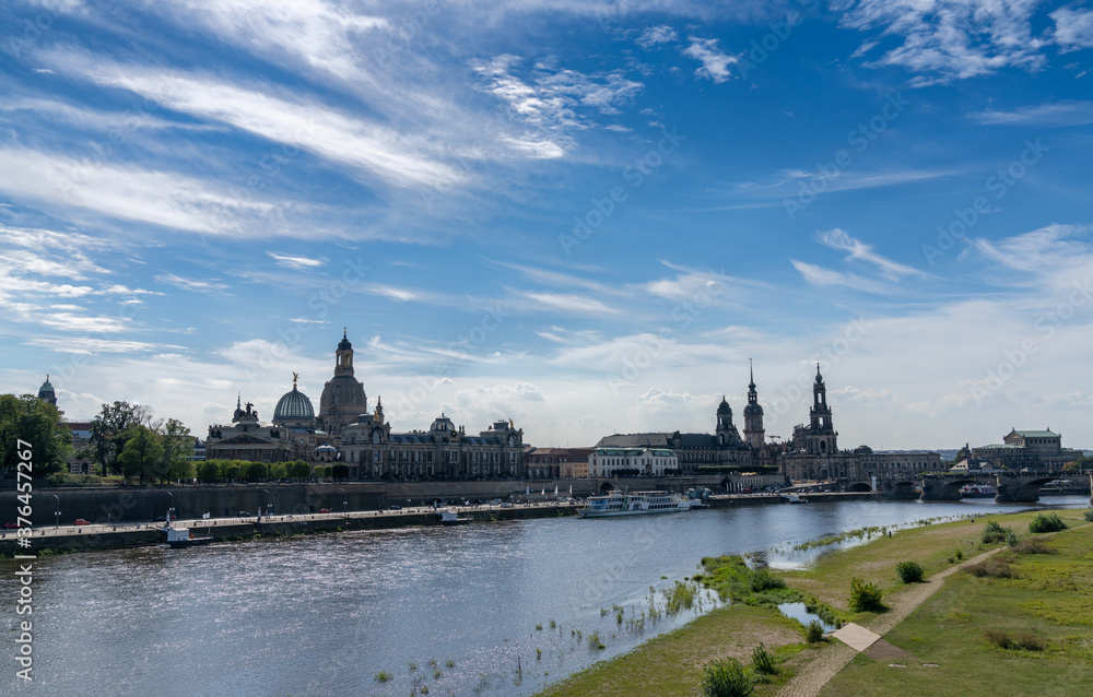 panorama view of the Saxon capital city Dresden and the Elbe River
