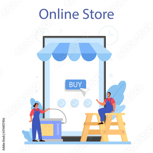 House wall plasterer online service or platform set. People