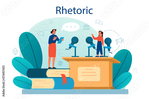 Rhetoric or elocution school class. Voice training and speech
