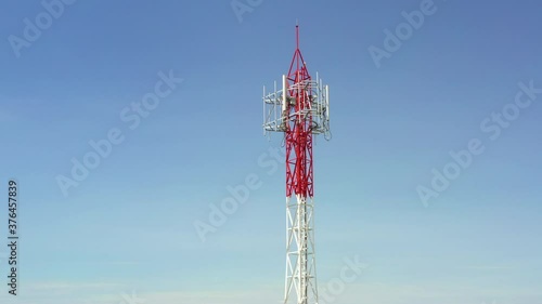 Footage 4k B-roll Aerial drone view of tower antennas Telecommunication cell phone, radio transmitters of cellular 5g 4g mobile and smartphones