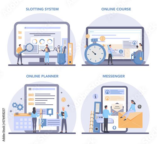 Businessman personal assistant online service or platform set.