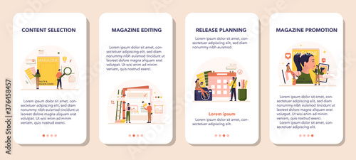 Magazine editor concept mobile application banner set. Journalist