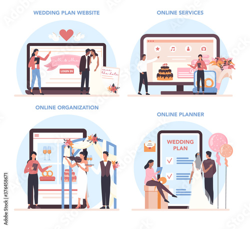 Wedding planner online service or platform set. Professional organizer
