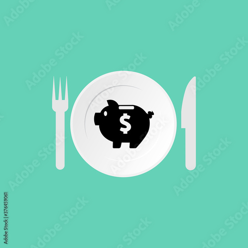 Icon plates and piggy bank sign. Vector illustration eps 10