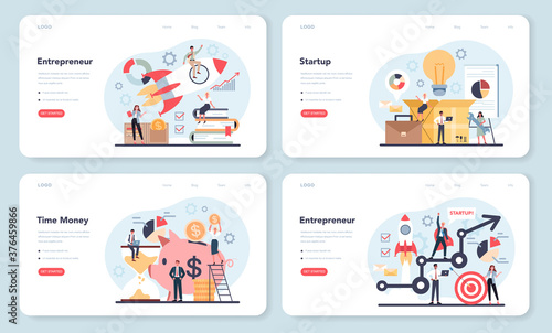 Enterpreneur web banner or landing page set. Idea of lucrative