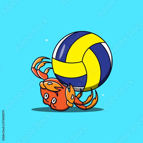 Crab playing volleyball illustration