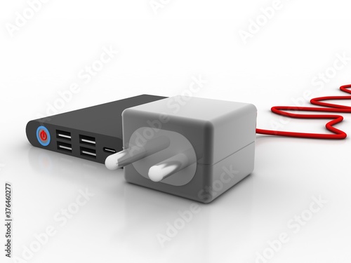 3d rendering latest technology Power bank connected plug point
 photo