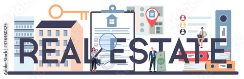 Real estate typographic header. Realtor assistance and help in mortgage