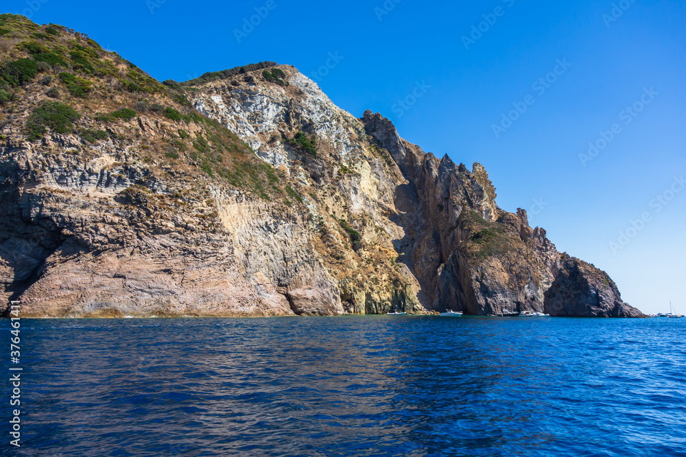 View of the rocky coast in Palmarola island (Ponza, Latina, Italy).