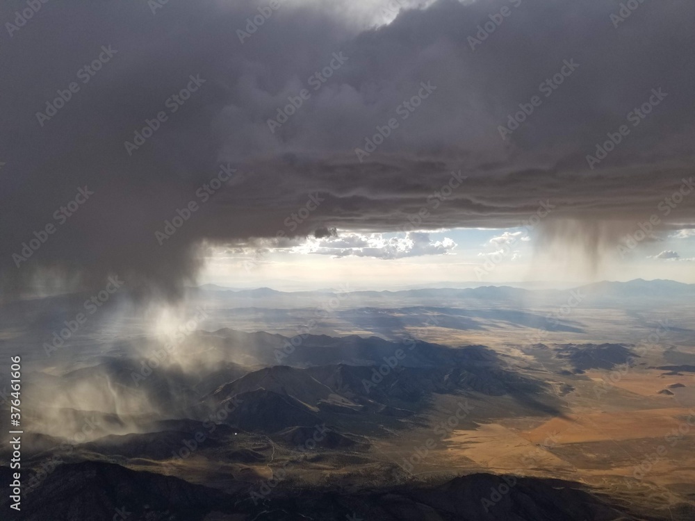 aerial view of rain clouds in the desert