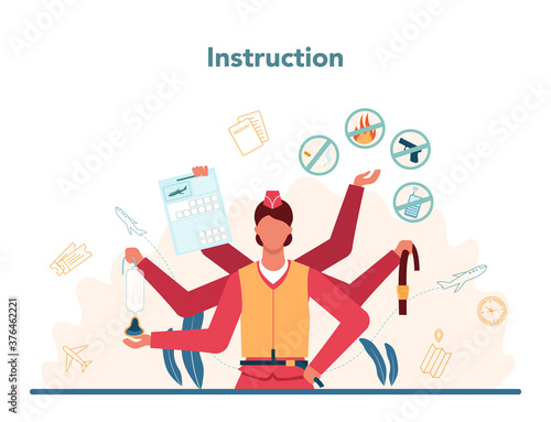 Stewardess health-care service. Beautiful female flight attendants