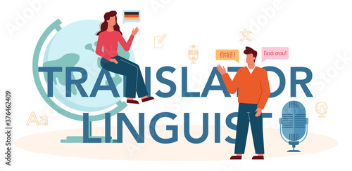 Translator linguist typographic header. Linguist translating document