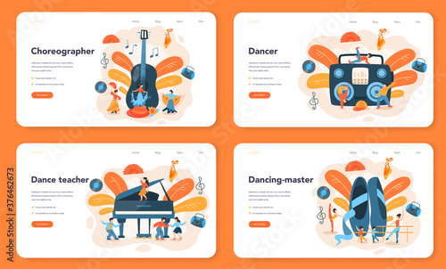Dance teacher or choreographer web banner or landing page set.