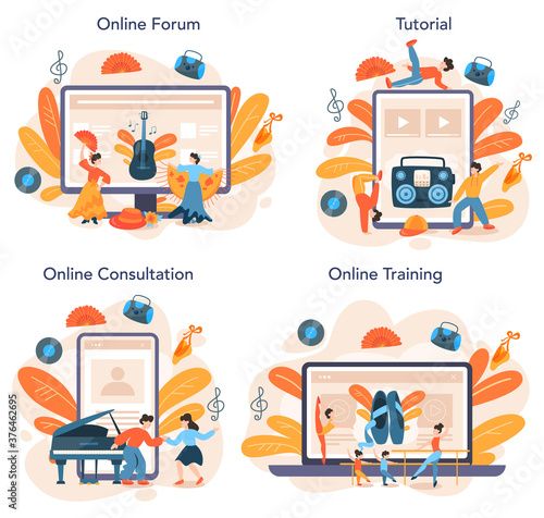 Dance teacher or choreographer online service or platform set.