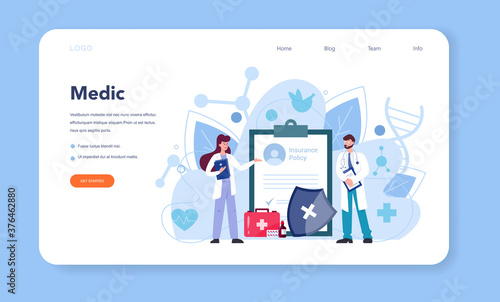 Doctor web banner or landing page. Therapist examine a patient.