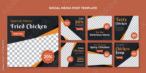 Fried Chicken social media post template. Food banner for restaurant and cafe