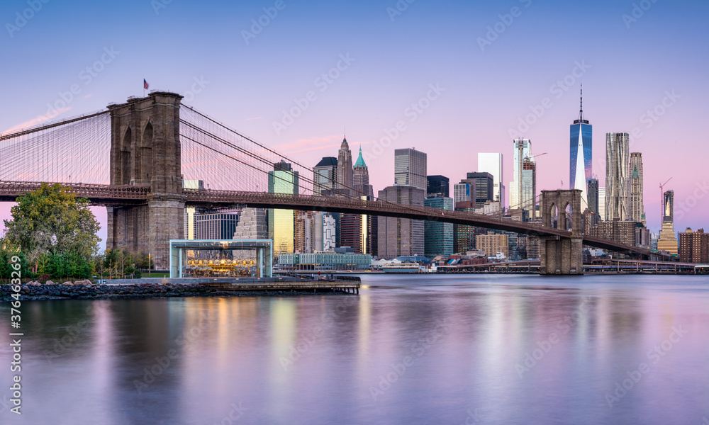 New York City skyline with Brooklyn Bridge in winter