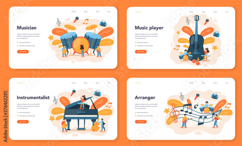 Professional musician web banner or landing page set. Young