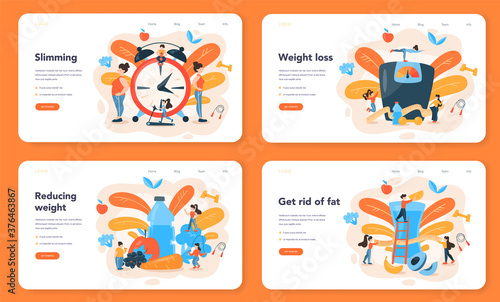 Slimming specialist web banner or landing page set. Diet, plan,