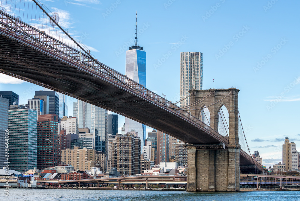 Lower Manhattan skyline and Brooklyn Bridge