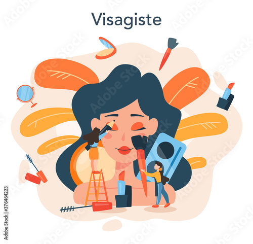 Visagiste concept. Beauty center service concept. Woman applying