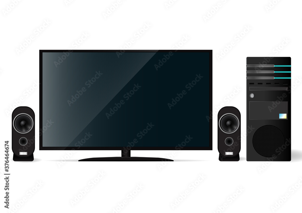 Computer case with monitor and speaker. Computer case with monitor and speaker.