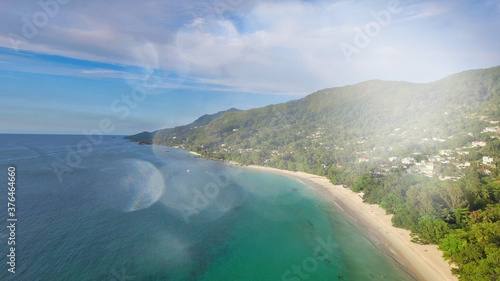 Amazing coastline of Mahe, Seychelles from drone © jovannig