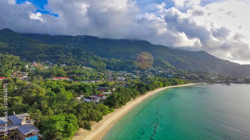 Amazing coastline of Mahe, Seychelles from drone