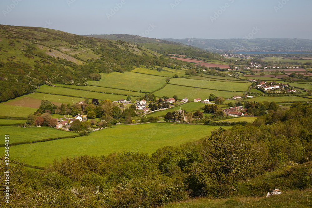 A view across countyside from Crook Peak along the southern slopes of the Mendip Hills, near Cheddar, Somerset, England A view across countyside from Crook Peak along the southern slopes of the Mendip Hills, near Cheddar, Somerset, England