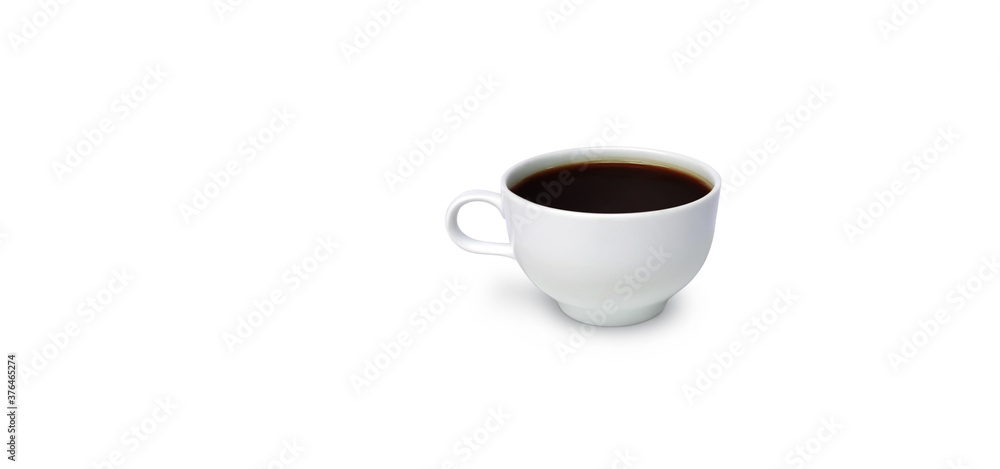 White cup of black coffee isolated on white background with clipping path White cup of black coffee isolated on white background with clipping path