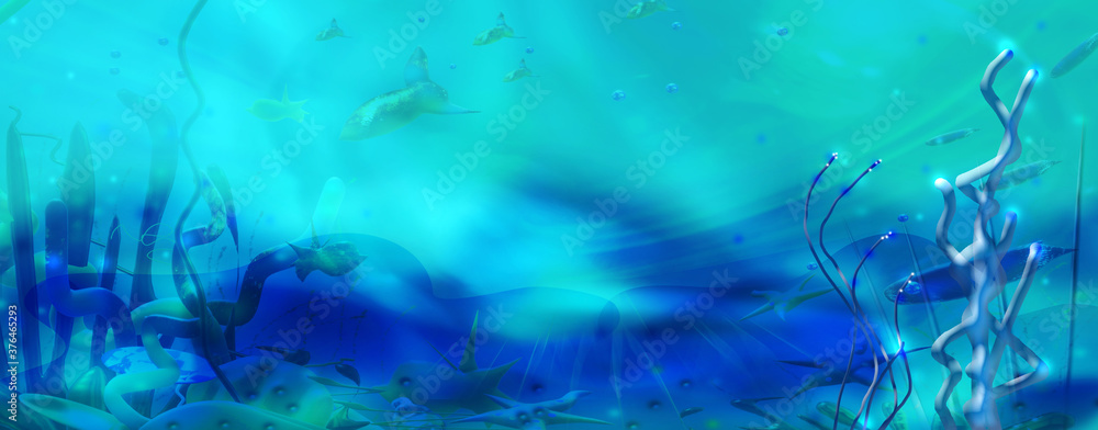 Abstract underwater background. 3d render illustration.