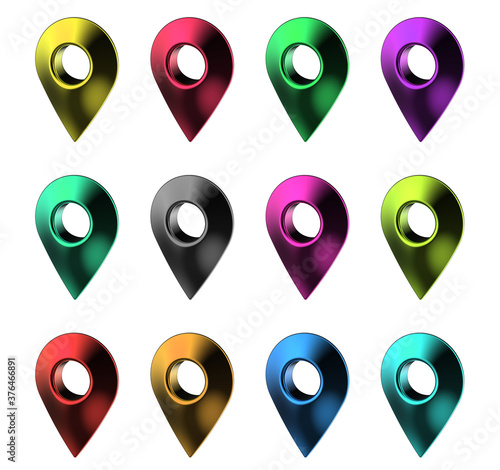 Free Download Colored location pins. Location symbol. Navigator pin checking. Location map icons. 3D illustration. - GFXLoad