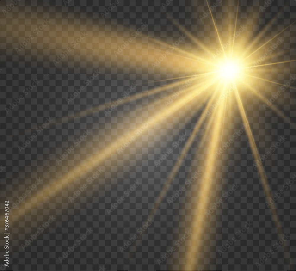 A yellow star explodes on a transparent background. Glittering ...
