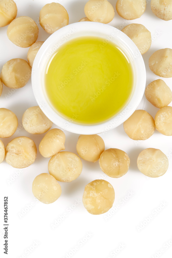 macadamia nut oil isolated on white backrgound macadamia nut oil isolated on white backrgound