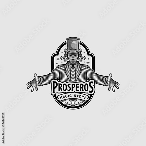 Magician Vintage Logo Design Illustration For Magic Store