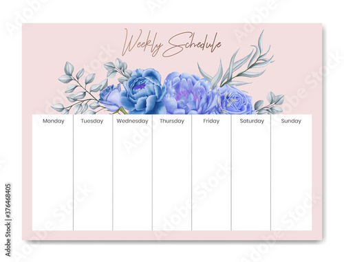 Weekly schedule planner template flowers frame