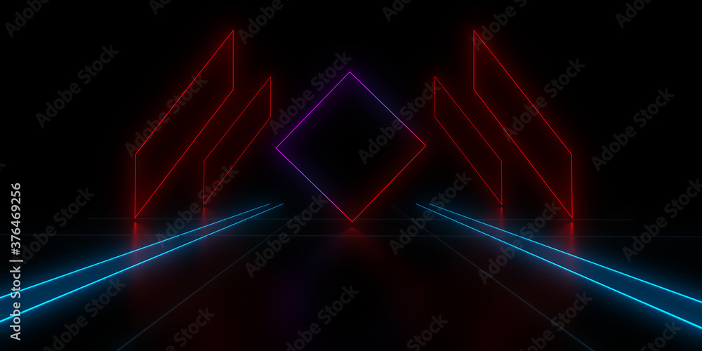 3D abstract background with neon lights. 3d illustration