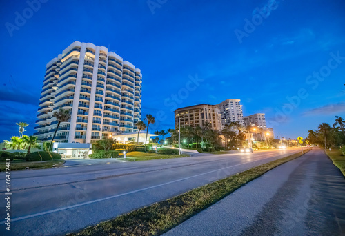 Boca Raton buildings along the Florida State Road at sunset