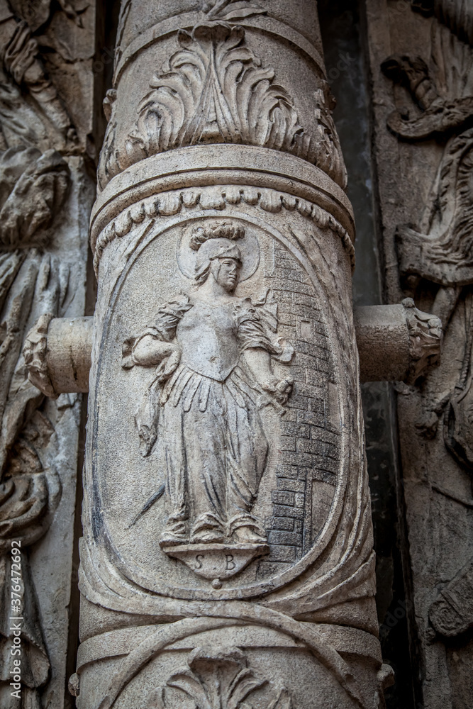 Bas-reliefs on the walls of ancient buildings in Verona, Veneto, Italy