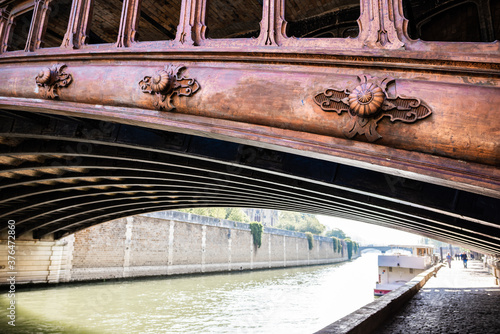 In Paris, France, close up of the famous, romantic bridge, Pont au Double, that leads to the Notre Dame Cathedral on the Isle de la Cite. photo