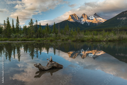 Three Sisters sunrise at Policeman Creek, Canmore, Alberta, Canadian Rockies, Canada photo