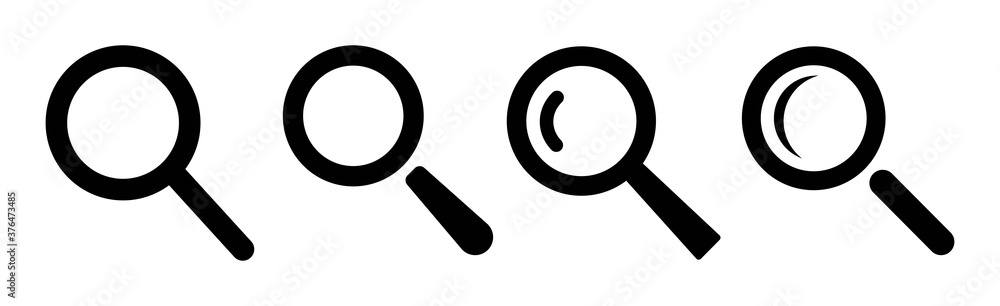 Set of search icons in line style, magnifying glass icon, vector magnifier or loupe sign Set of search icons in line style, magnifying glass icon, vector magnifier or loupe sign
