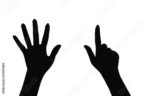 Women's hands. index finger up. show the number seven. EPS 10 vector stock illustration.
