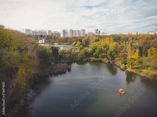 Beautiful afternoon in the autumnal park. Aerial view © pelinoleg
