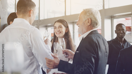 Sticker Multi-ethnic people Or businessman Party talk at company event